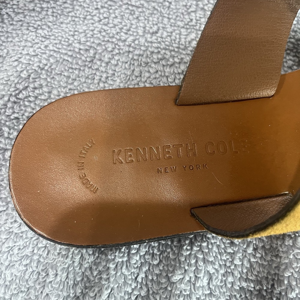 Kenneth Cole NY Women's Mustard Yellow Suede Italian Leather Toe Loop Sandal 8.5 - Picture 3 of 8